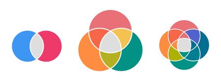 Venn diagram infographic template . Two , three and four circles .のイラスト素材