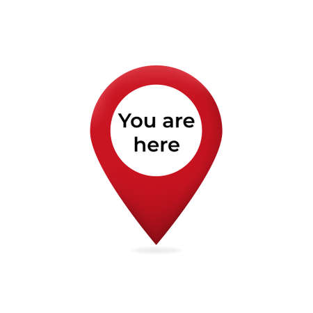 You are here pointer on web map. Red pointer marked graphic sign of travel and location on map navigation destination simple vector arrow rhombus.のイラスト素材