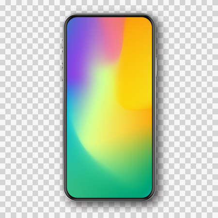 Smartphone with color screen mockup template. Mobile phone with realistic modern touch screen and multimedia electronic interface with elegant digital vector design.のイラスト素材