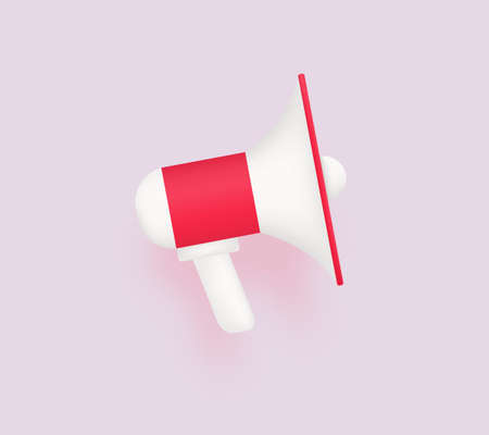 Modern megaphone 3d. Red loudspeake for marketing advertising and promotion presentation new discounts and offers with social broadcasts conversational broadcasts vector information.のイラスト素材