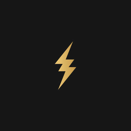 Golden bolt lightning. Yellow flashes in dark thunderstorm with dangerous charges graphic high voltage warning with risk life stylish electronic vector zigzag signs vector.のイラスト素材