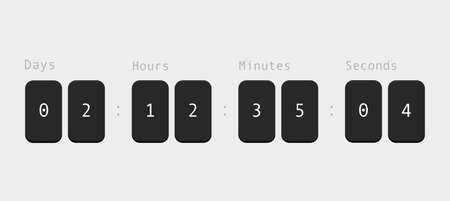 Countdown black. Hour and minute counter with seconds display scoreboard remaining time before grand event arrival of new year and information about last time of vector discounts.のイラスト素材