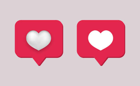 Like social network. 3d red frame with white heart modern online communication in applications and web communities approval of user comments and agreement with vector point of view.のイラスト素材
