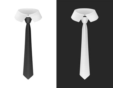 Classic tie. Black stylish accessory business clothes and white elegant design from silk fabric for presentations and club vector eventsのイラスト素材