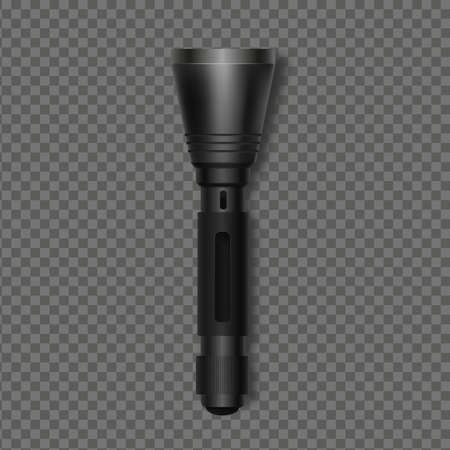 Black pocket flashlight template. Modern device for lighting and illumination necessary device for home and vector hiking.のイラスト素材