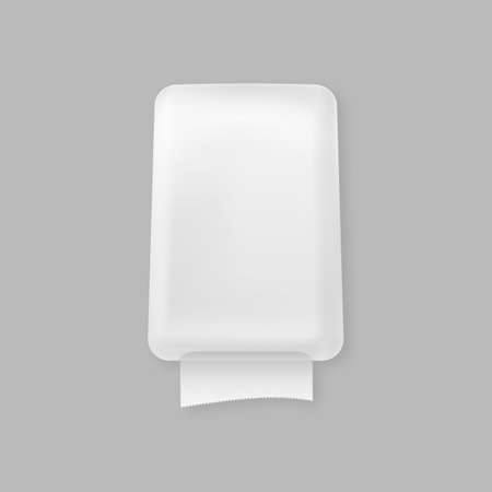 Dispenser for paper towels mockup. White sanitary paper and napkin dispenser device for public toilets and sanitary rooms with automatic vector controlのイラスト素材