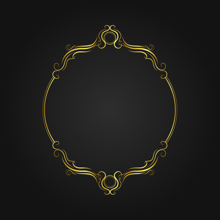Abstract round golden frame. Decorative twisted lines with circle in center ornate striped ornament in antique vector style.のイラスト素材