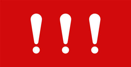 Exclamation marks on red surface. Warning symbols for caution and possible danger message about alarm and violations in work vector processesのイラスト素材