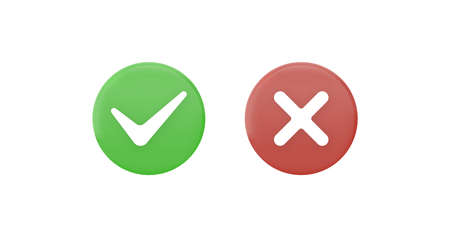 Check mark green and red cross icon. Consent and cancellation symbol election voting graphic sign with acceptance or rejection vector decision markのイラスト素材