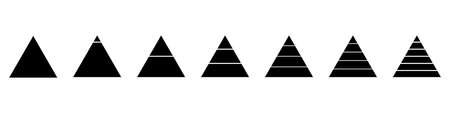 Black pyramid with stripes chart set. Infographic triangle with marketing steps and options creative stats development and vector infographicsのイラスト素材