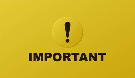 Important warning on yellow surface. Black exclamation mark alert and caution urgent marketing news and warning vector dangerのイラスト素材