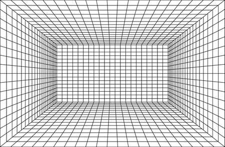Mesh 3d room. Digital blank space with geometric perspective grid futuristic interior with abstract vector renderingのイラスト素材