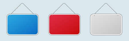 Colored wall plaques. Blue blank rectangle for messages and red for creative marketing ads metal blank for vector information.のイラスト素材