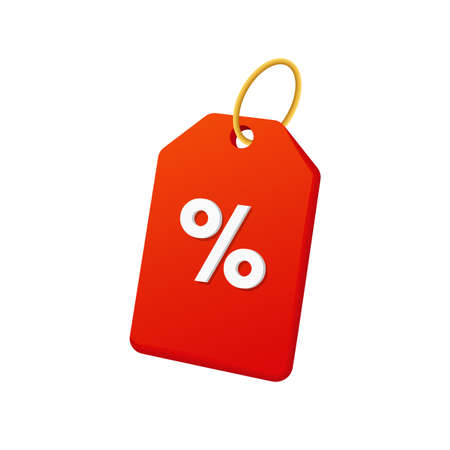 Red 3d tag with discount percentage. Golden ring label for marketing advertising and retail special vector offerのイラスト素材
