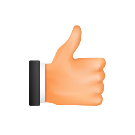 Hand with thumb up. Symbol of good successful undertaking and approval confirmation of positive result in choice with vector consentのイラスト素材