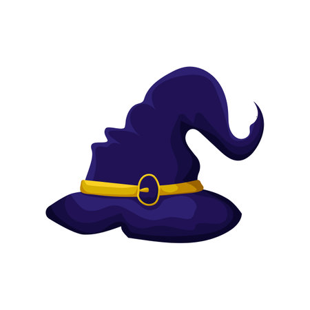 Blue witchs hat. Decoration witch headdress for halloween magic and witchcraft with pointed crown stylish accessory for party and vector holidaysのイラスト素材