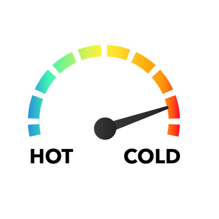 Round temperature indicator. Gauge with hot and cold dial showing blue and red pressure with...