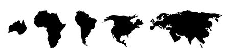 Black continents set. Global abstract cartography atlas for geographical europe study and travel america with creative vector africa topographyのイラスト素材