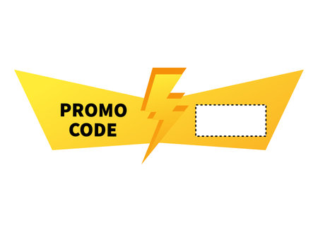 Geometric coupon with promo code and lightning. Golden voucher with break line for business discount and retail for cutting and marketing vector offersのイラスト素材