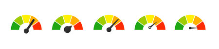 Round dashboard indicator set. Gauge with power dial showing positive green and negative red...