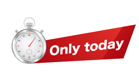 Red time advertising banner only today. Marketing business proposal for advertising retail products and special vector saleのイラスト素材