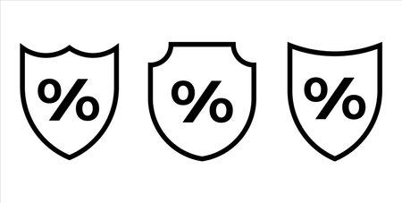 Deposit insurance icon symbol. Investment protection percent shiled line iconのイラスト素材