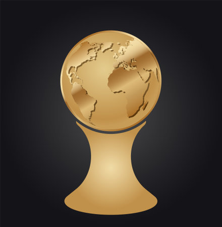 Golden world globe europe, africa and america Gold world map trophyのイラスト素材