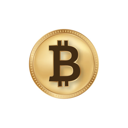 Bitcoin golden coin. Btc digital currency token vectorのイラスト素材