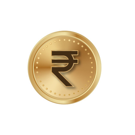 Rupee golden coin. Rupee gold currency token vectorのイラスト素材