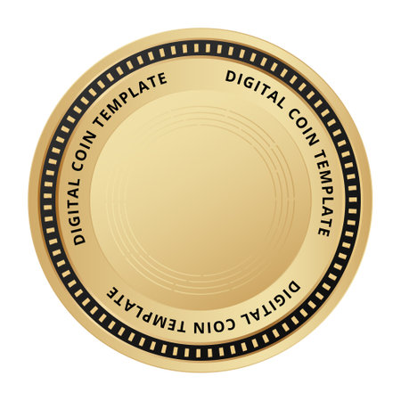 Digital coin template gold. Golden crypto token vector illustrationのイラスト素材