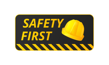 Safety first sign. Warning of danger and caution with safe distance help in critical vector attention situations.のイラスト素材