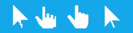 Pointer cursor arrow finger. Mouse digital interface element for action selection and online vector...