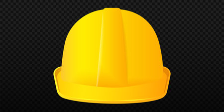 Yellow protection helmet. Safety construction industry with rigid headgear for builders and repairmen for necessary vector safety technologyのイラスト素材
