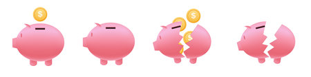 Broken piggy bank , money savings collapseのイラスト素材