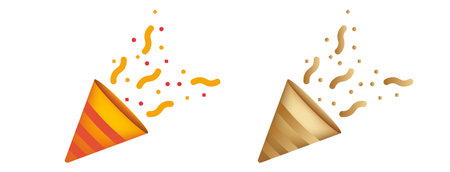 3d party popper cracker with flying confetti. Colorful carnival attribute with fun party and happy anniversary vector celebrationのイラスト素材