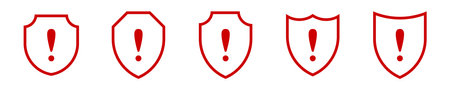 Icon shield alert exclamation mark vector. Protection warning secure error red shield vector icon. Privacy symbol.のイラスト素材