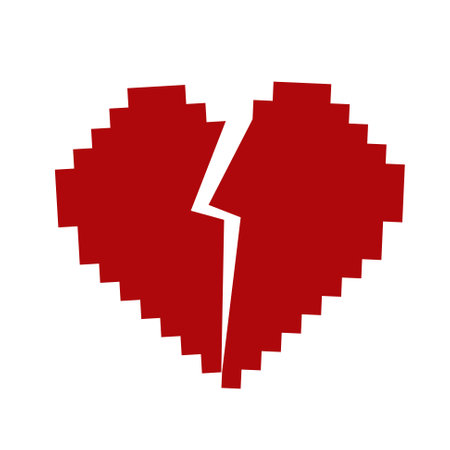 Broken heart icon. Heart red 8 bit icon. Digital heart love symbolのイラスト素材