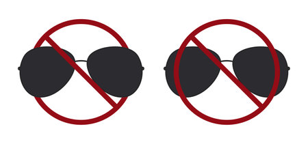 black sunglasses ban prohibit icon. Not allowed dark glasses. Forbidden gogglesのイラスト素材