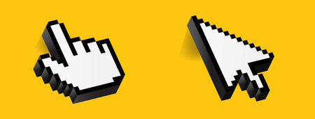 Click cursor 3d icon. Computer mouse pointer vector arrow and handのイラスト素材