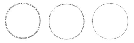Circles from chains set. Round decoration connections with solid steel and silver for decorative interior with industrial vector traceryのイラスト素材