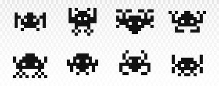 8 bit retro monster icon set. Pixel space monsters vector