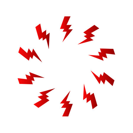Red bolt zap circle frame with gradient. Flash lightning round border designのイラスト素材