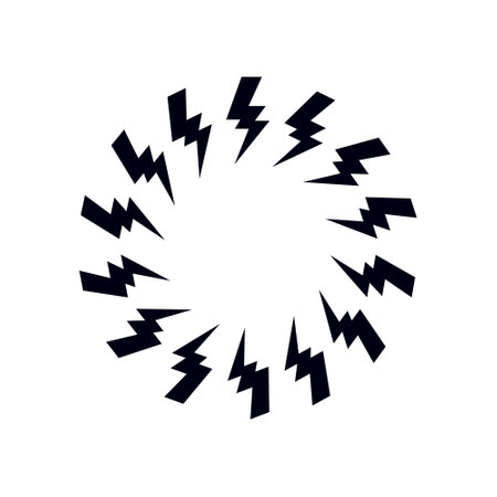 Black bolt zap circle frame.Flash lightning round border designのイラスト素材