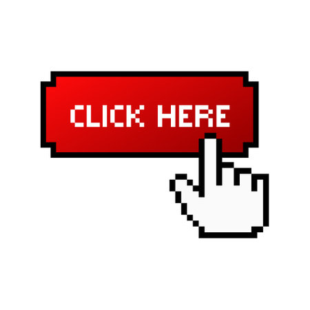 Click icon in red color with gradient. Pointer click on red sticker.のイラスト素材