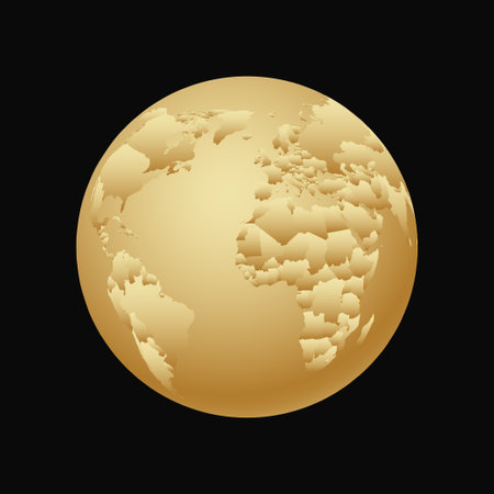 golden globe isolated on black background, vector illustrationのイラスト素材