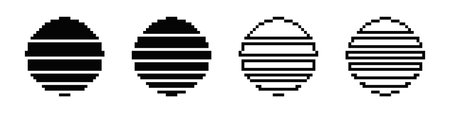 Simple pixel art showing four black and white striped ovals in a row.のイラスト素材