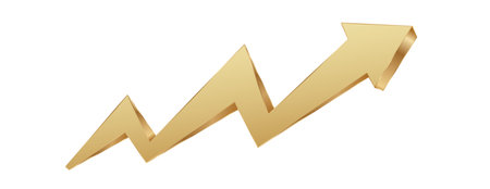 A golden arrow points upward, symbolizing positive business growth and success in finance.のイラスト素材