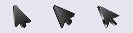 Three black 3d arrow cursors are displayed, each shown from a unique angle.