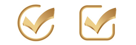 Two gold check marks in different frames: a circle and a square, symbolizing approval.のイラスト素材