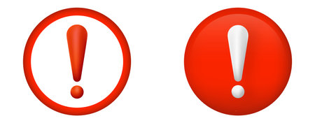 Two bold red exclamation marks, each inside a circle, symbolizing urgency or attention.のイラスト素材